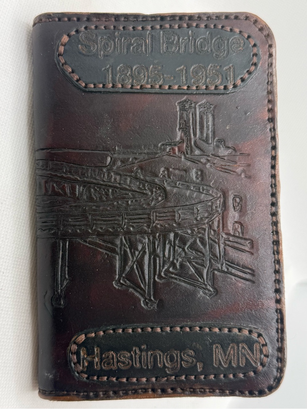Handmade Tooled Leather Spiral Bridge Passport Holder Hastings MN